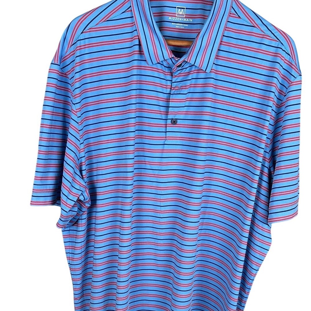 Mizzen+Main Mens XX Large Classic Polo Shirt Blue Red Stripe Golf Casual